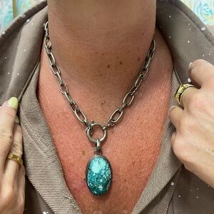 Turquoise Pendant Real Silver Chain Necklace